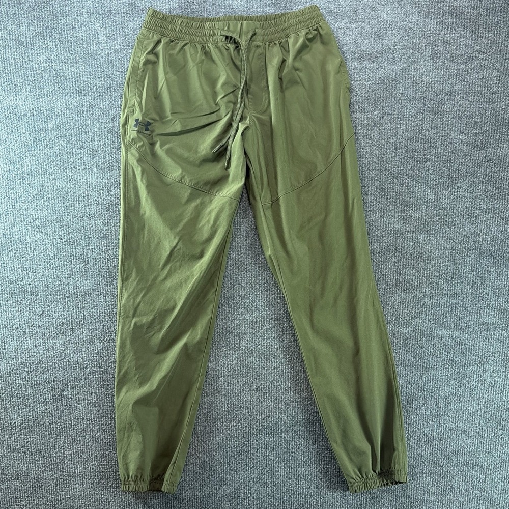 Under Armour Mens Olive Green Stretch Athletic Jogger Pants Large Drawstring L